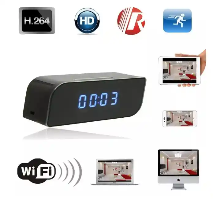 Cámara Tipo Reloj De Mesa Hd 1080p Wifi Sensor Movimiento