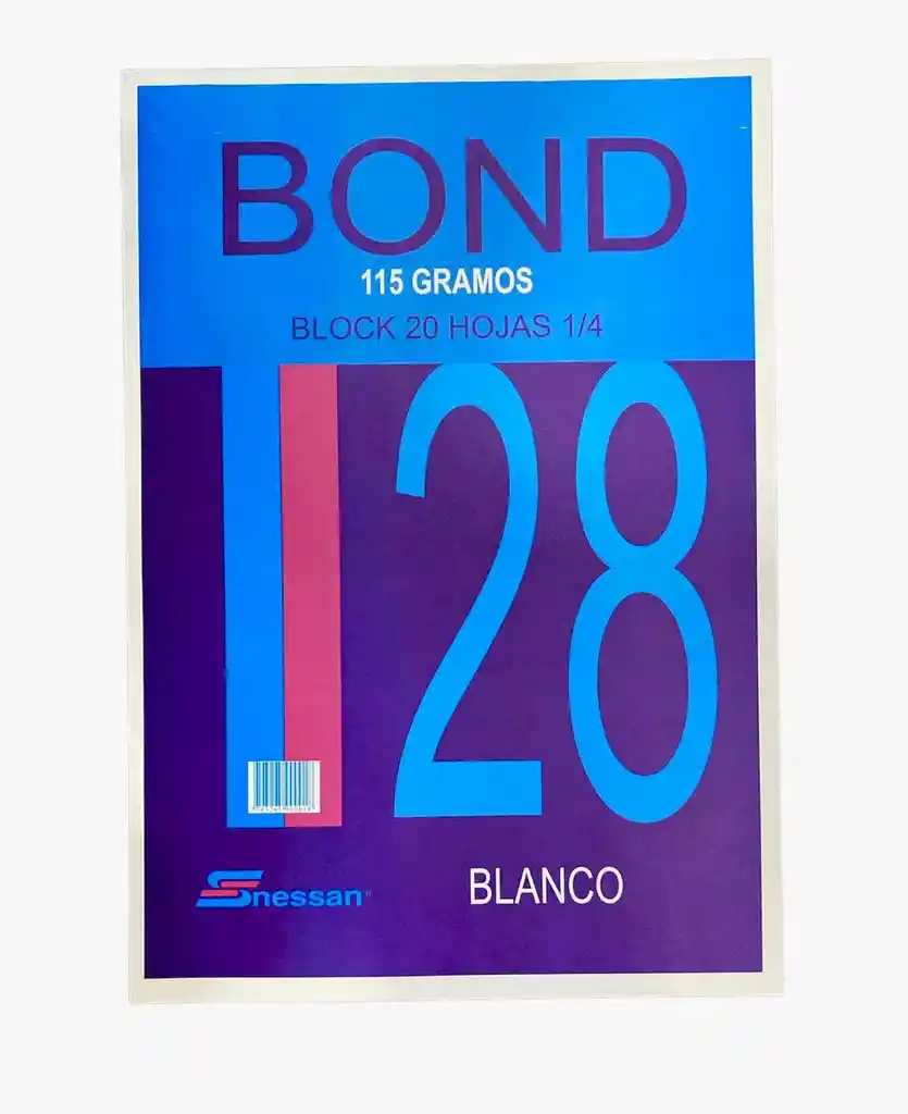 Block Papel Bond Grueso 115 Gramos, Grande 1/4 X 20 Hojas Blanco