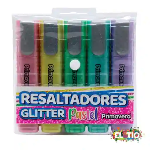 Resaltadores Glitter Pastel Primavera X5 Unidades