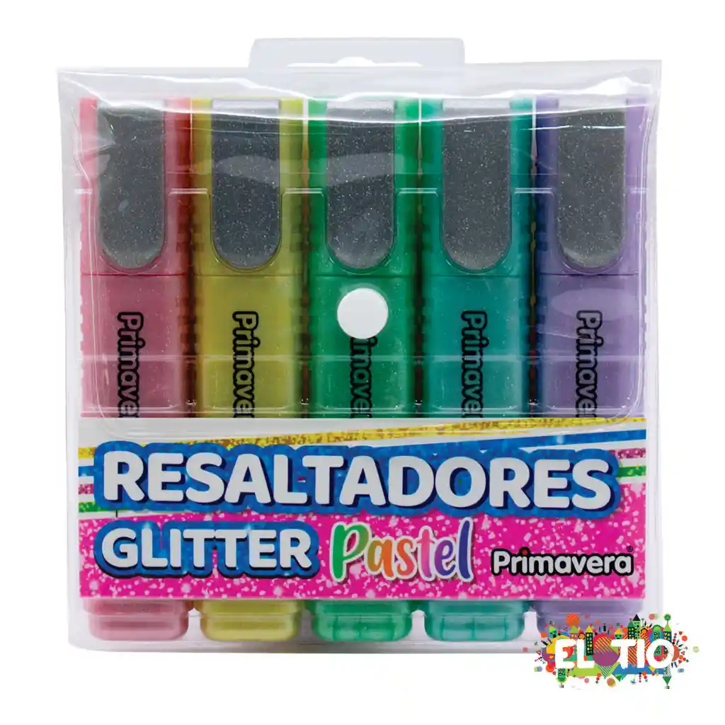 Resaltadores Glitter Pastel Primavera X5 Unidades