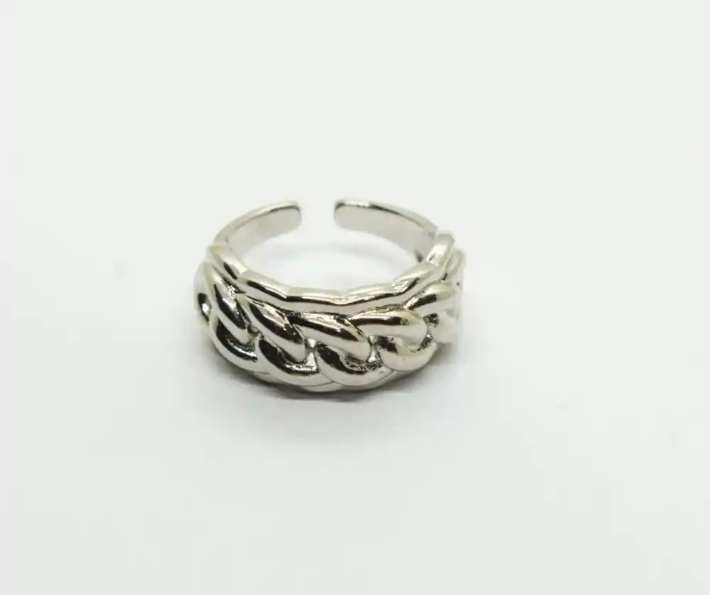 Anillo Plateado Chunky Cadena