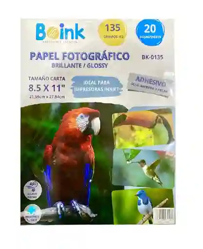 Papel Fotografico Adhesivo 135 Gms 20 Hojas Tamaño Carta