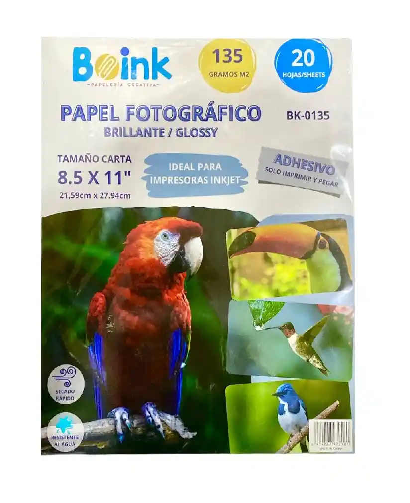 Papel Fotografico Adhesivo 135 Gms 20 Hojas Tamaño Carta