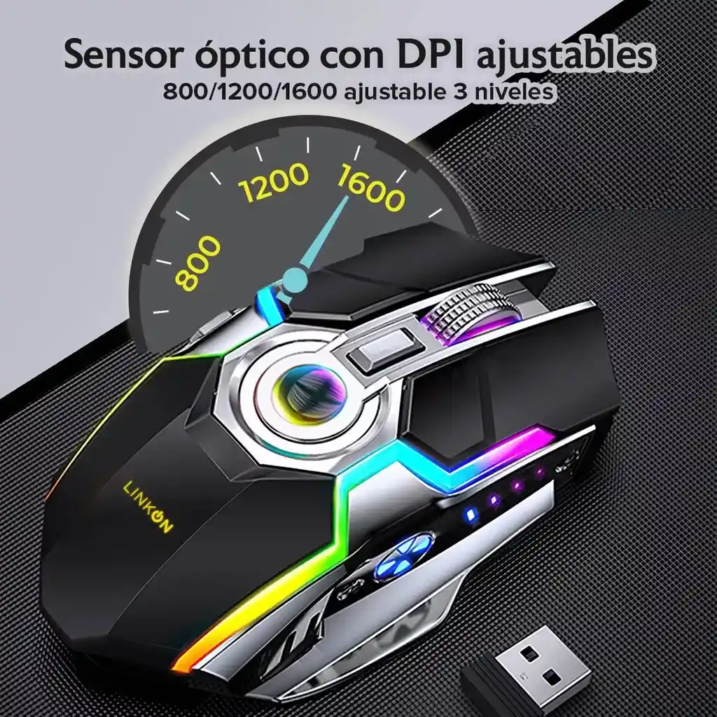 Mouse Gamer Inalambrico Recargable Usb Windows Optico Rgb