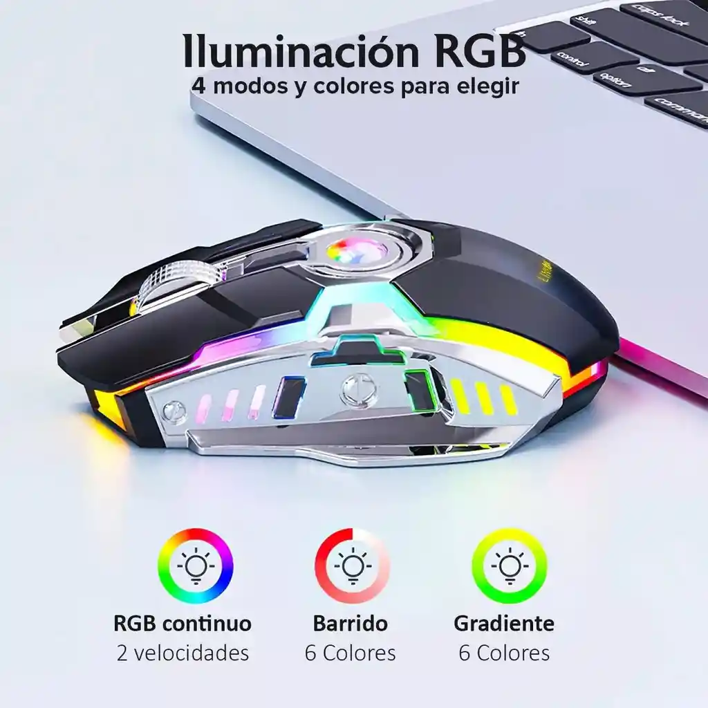 Mouse Gamer Inalambrico Recargable Usb Windows Optico Rgb