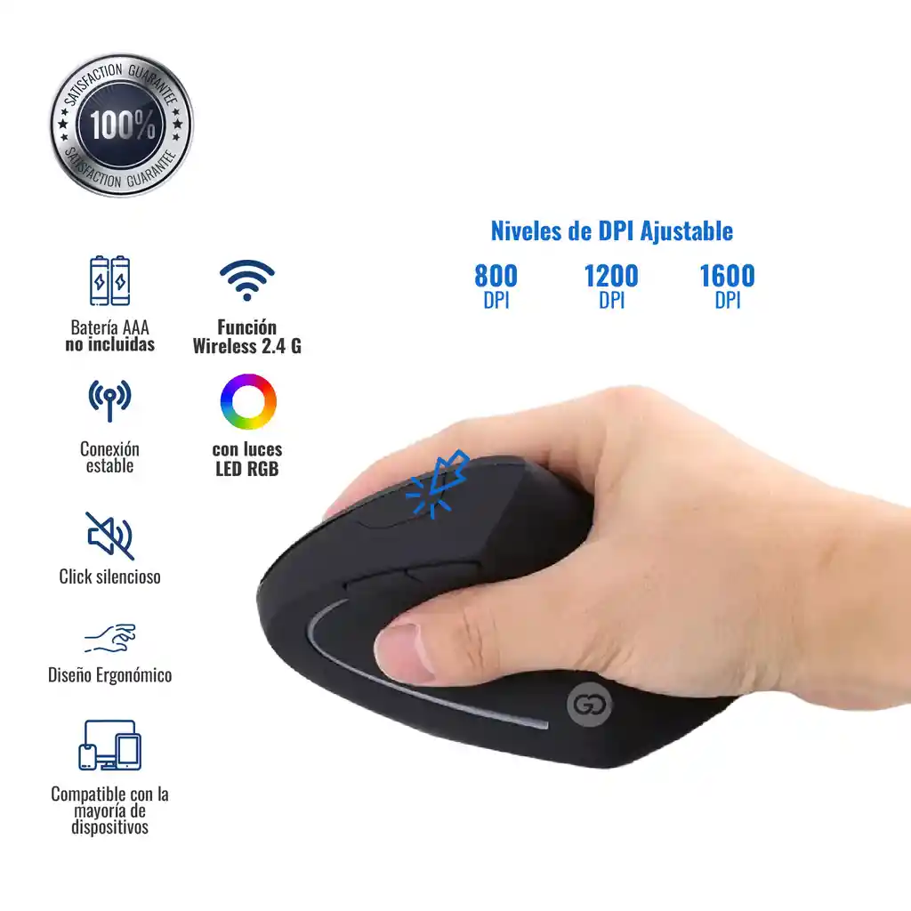 Mouse Vertical Ergonómico Inalámbrico Recargable Con Cable Miniusb