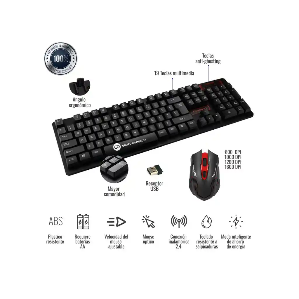 Teclado Inalámbrico Con Mouse Ergonómico Wireless