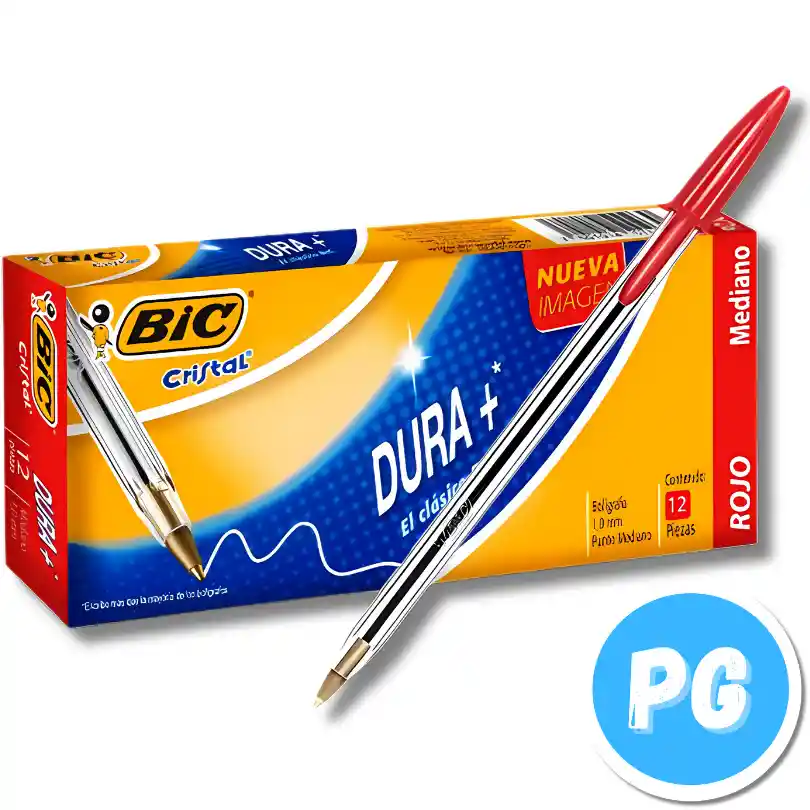 Caja De Esfero Bic X12 Unds Rojo De Tapa