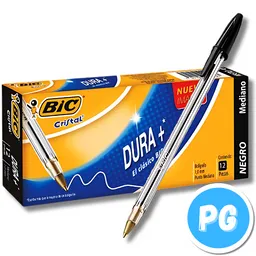 Caja De Esfero Bic Cristal X12 Unds Negro De Tapa