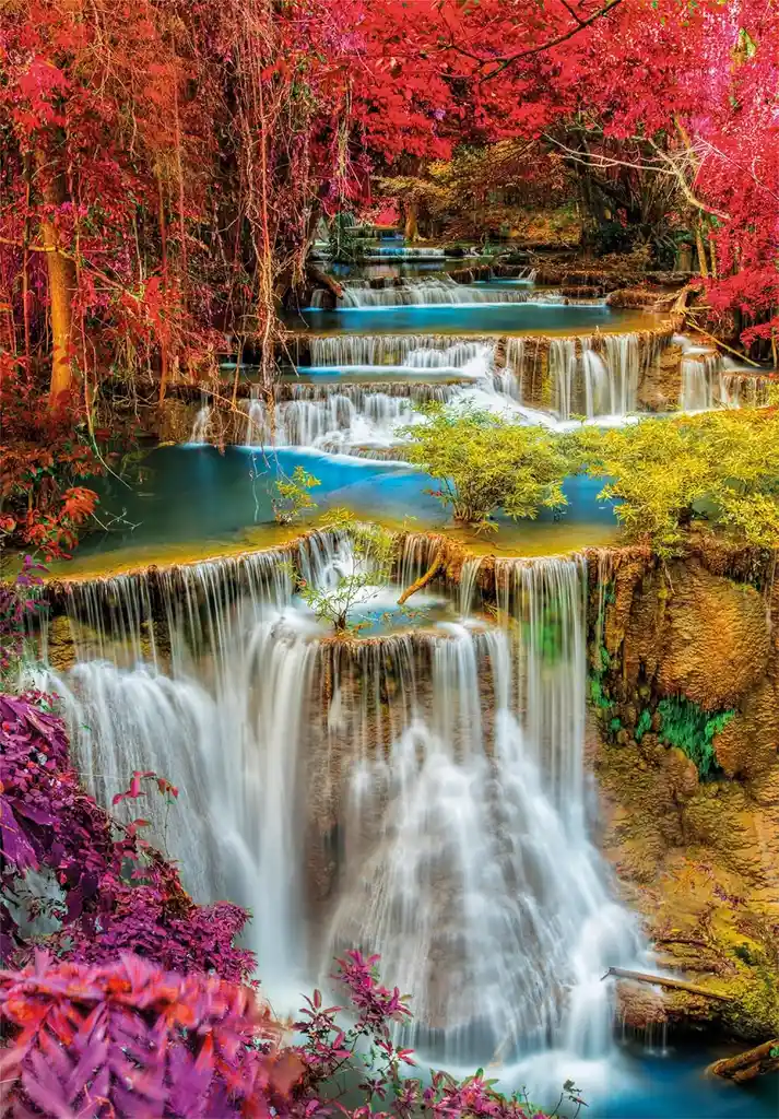 Rompecabezas Adultos 1000 Piezas Cascada En Bosque Colorido
