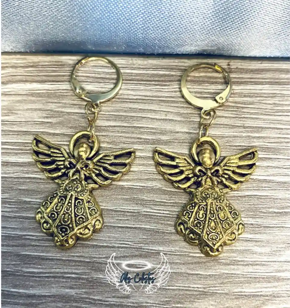 Aretes Ángel Guardián Envejecido Dorado