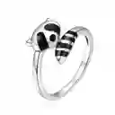 Anillo Ajustable Para Mujer Mapache Fabricado En Plata 925