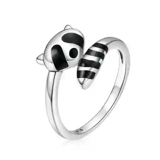 Anillo Ajustable Para Mujer Mapache Fabricado En Plata 925