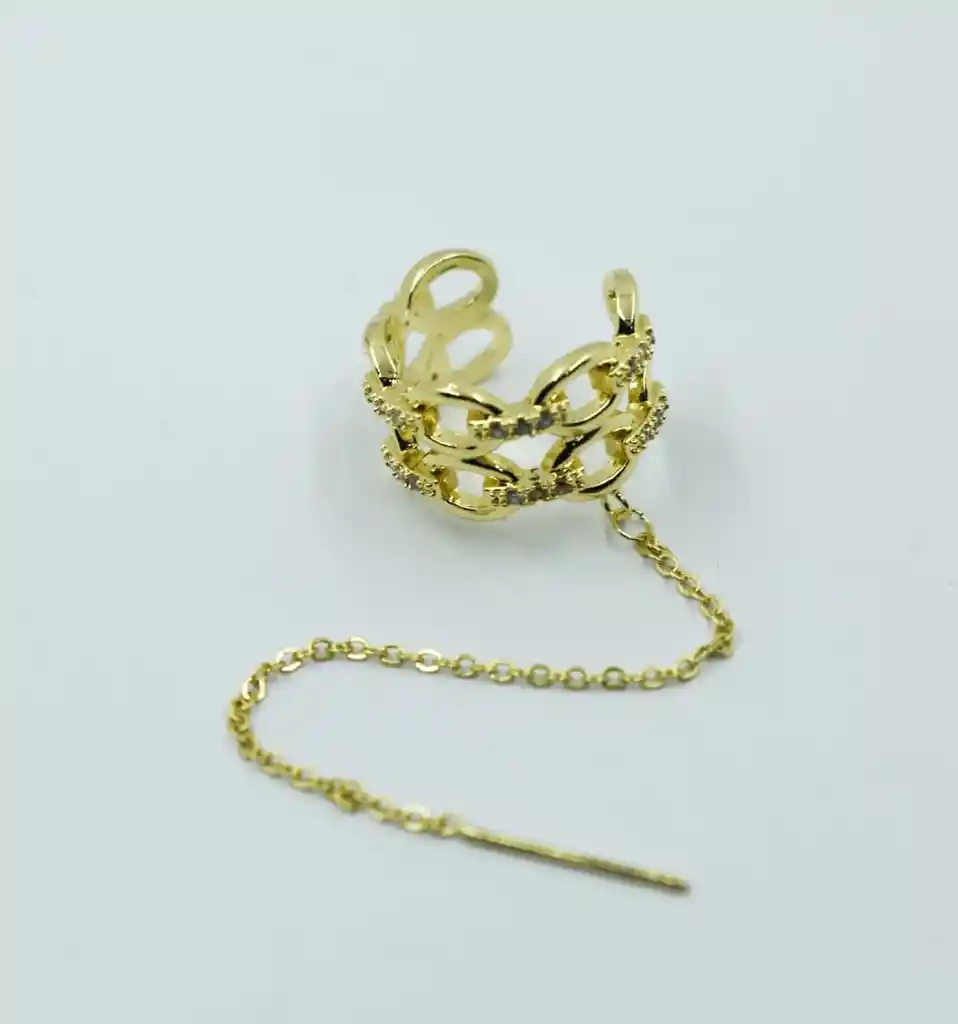 Earcuff Dorado Largo Y Cadenas