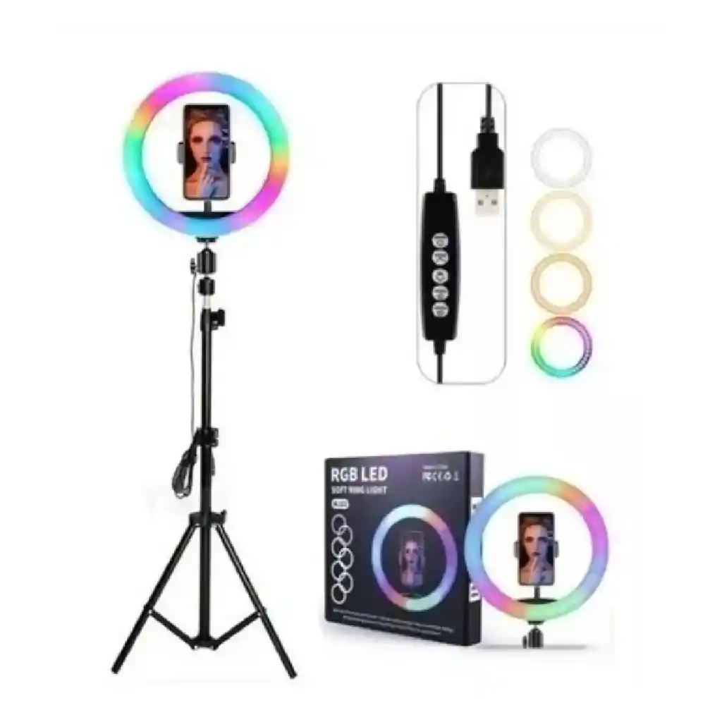 Aro De Luz Rgb 33cm Incluye Trípode De 2m Y Soporte Para Celular