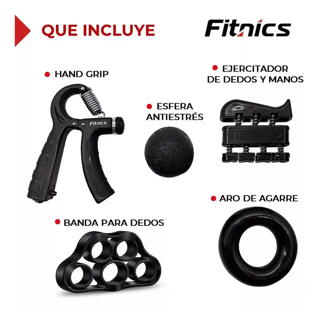 Set Hand Grip Ejercitador Manos Y Antebrazo Fitnics 10-60 Kg