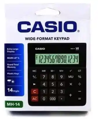 Calculadora 14 Dígitos Mh-14 Casio Negra Serie Wide