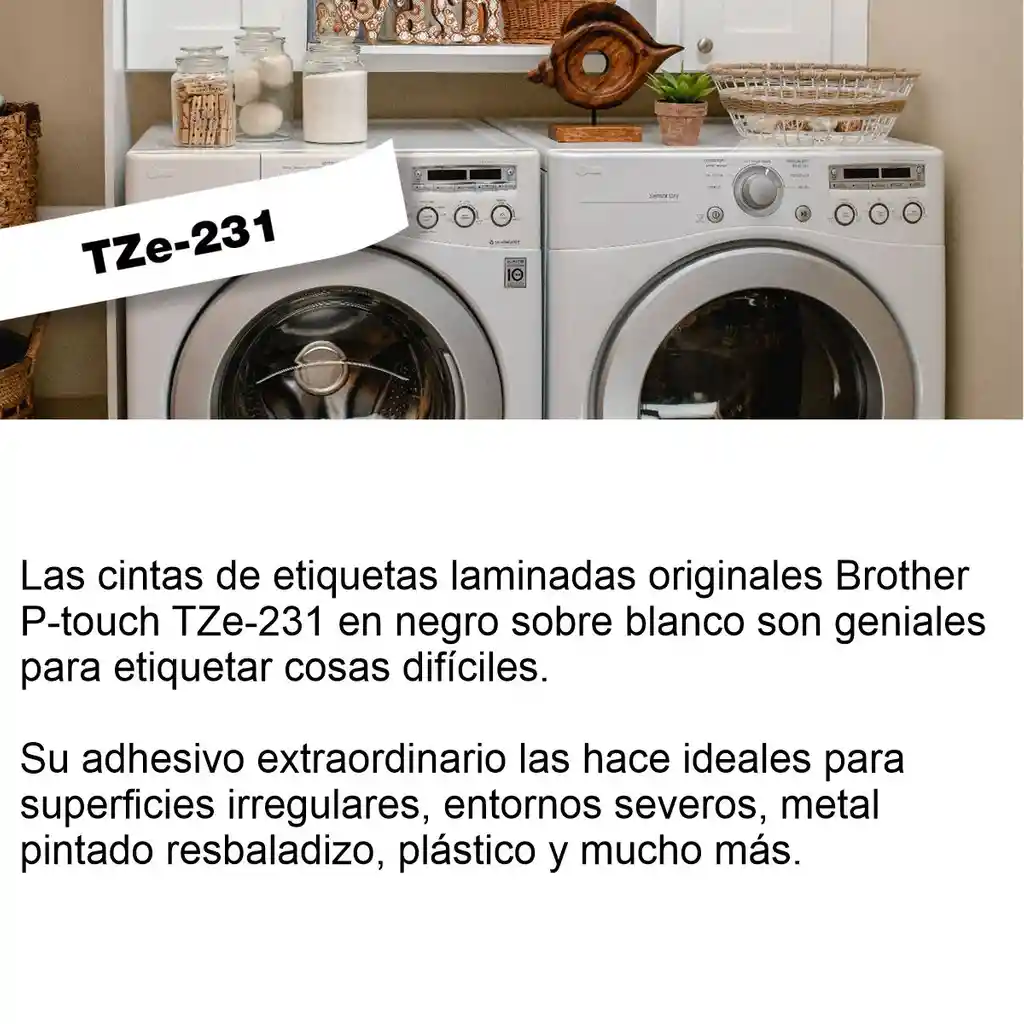 Cinta Laminada Brother Tze-231 Negro Sobre Blanco 12mm X 8mt