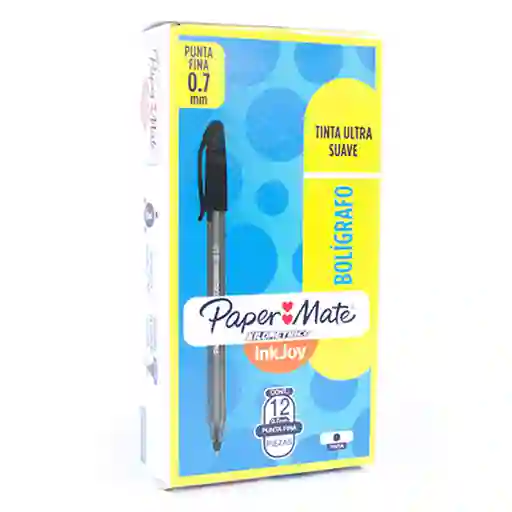 Boligrafo Kilometrico Paper Mate Punta Fina 0.7mm X12 Unidades (negro)