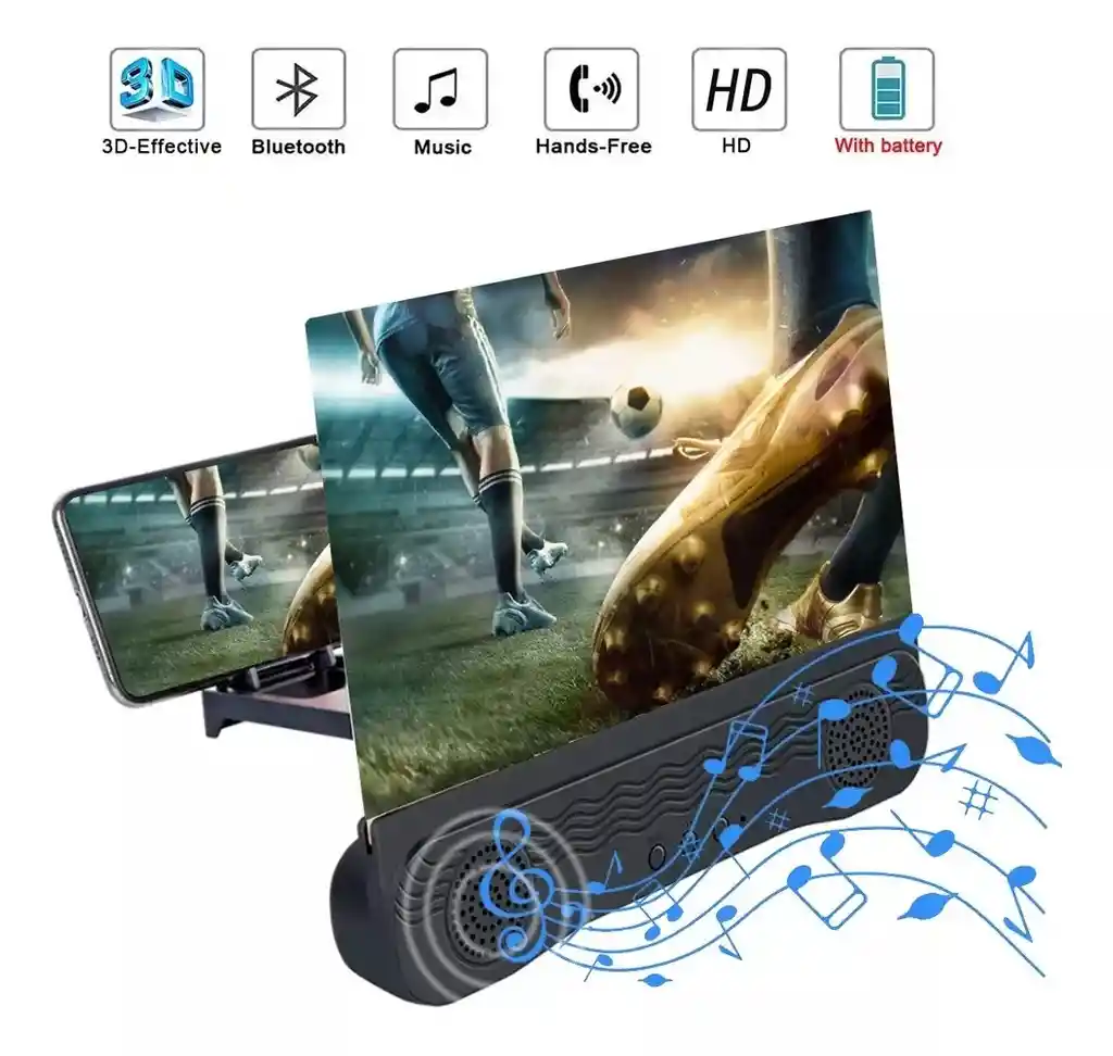 Amplificador Lupa Imagen Cel Sonido X Bluetooth, Plegable 3d