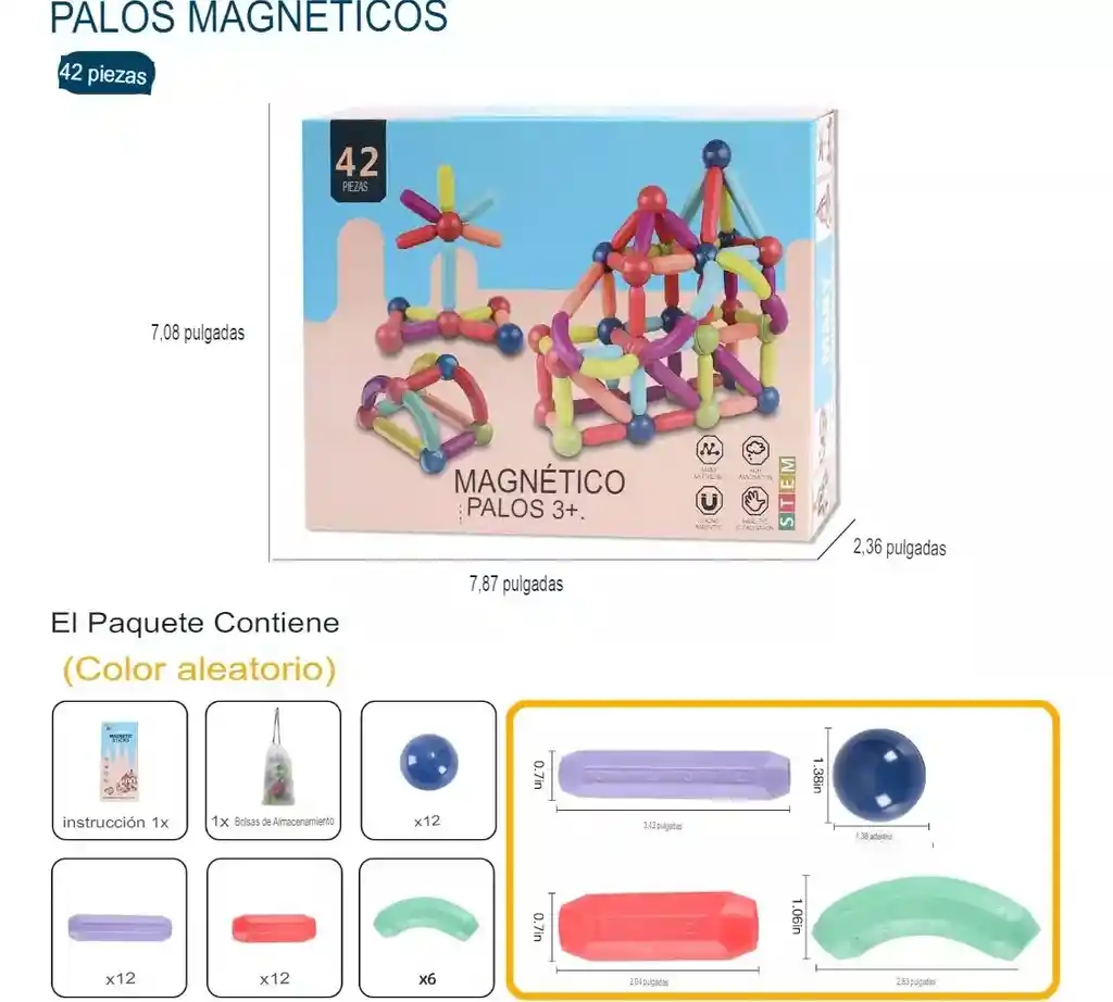 Fichas Magneticas Juguete Armar Diversion Con Estuche Transporte 42 Piezas