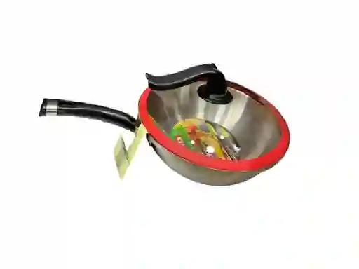 Wok Sarten Antiadherente Con Tapa De Vidrio