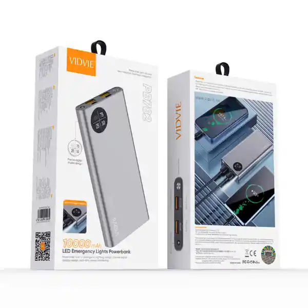 Power Bank 10.000mah Metálica Vidvie (2 Puertos Usb - 1 Tipo C)