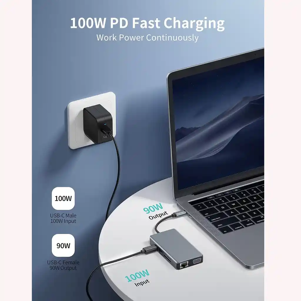 Hub Doking 9 En 1 Usb 3.0 Hdmi 4k Rj45 Vga Audio Sd/tf 100w