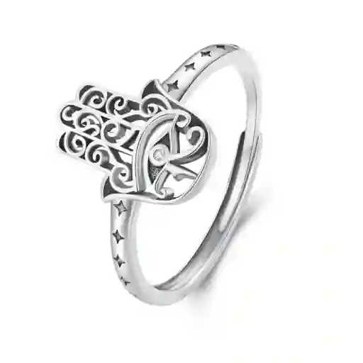 Anillo Para Mujer Ajustable Mano Fátima Hamsa En Plata 925