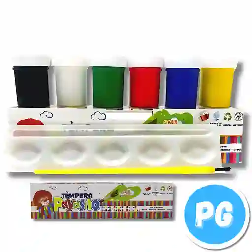 Caja Tempera Payasito Escolar X6 Colores Primarios + Pincel + Paleta No Toxico