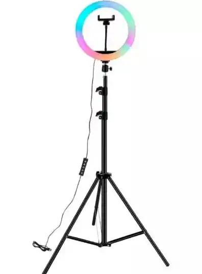 Aro De Luz Rgb Profesional De 33 Cm De Diametro Con Tripode De 2.10 M Y Soporte De Telefono