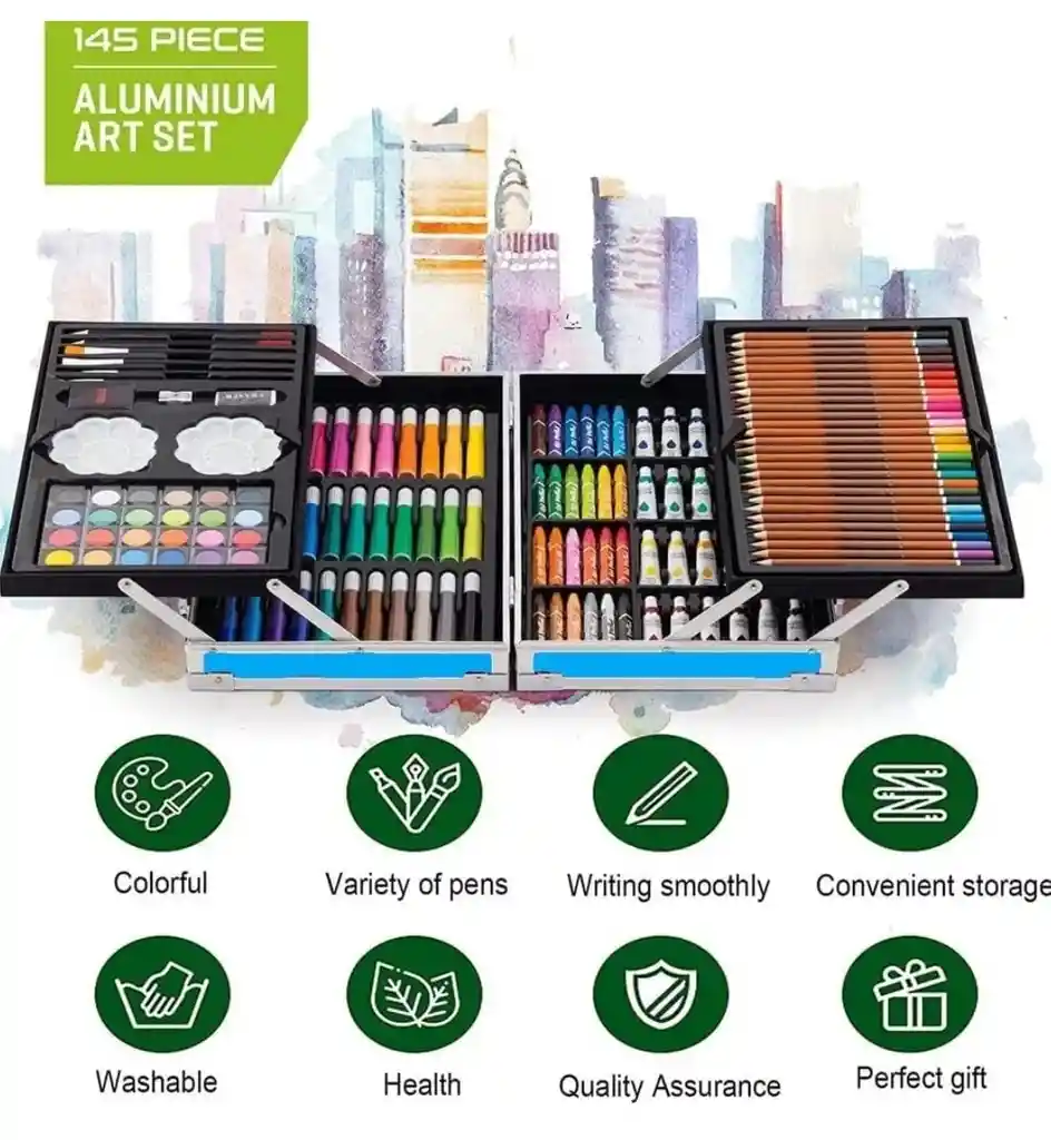 Kit Set De Arte Creativo, Maleta Metalica Niñas 145 Pcs