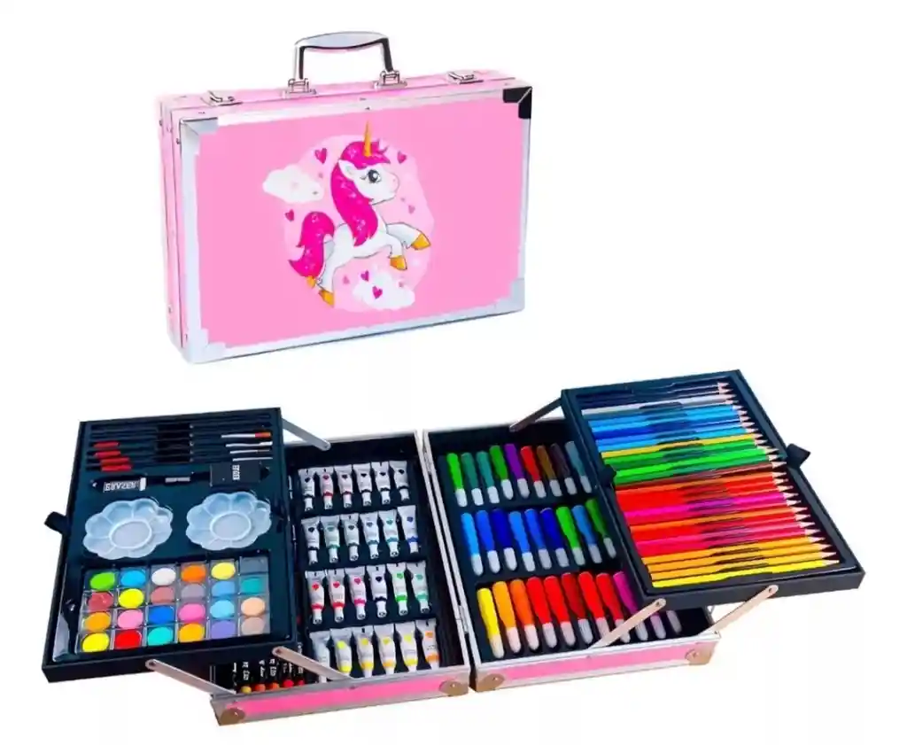 Kit Set De Arte Creativo, Maleta Metalica Niñas 145 Pcs