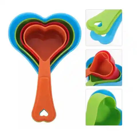 Set De 4 Cucharas Medidoras De Plastico En Forma De Corazon