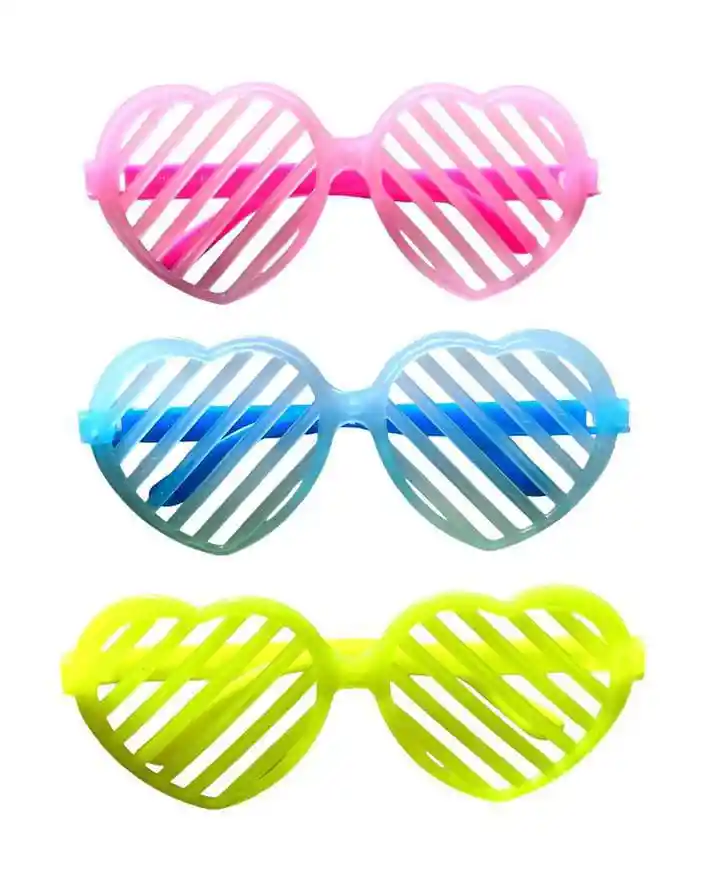 Gafas Corazon Neon Colores Surtidos Para Hora Loca X3