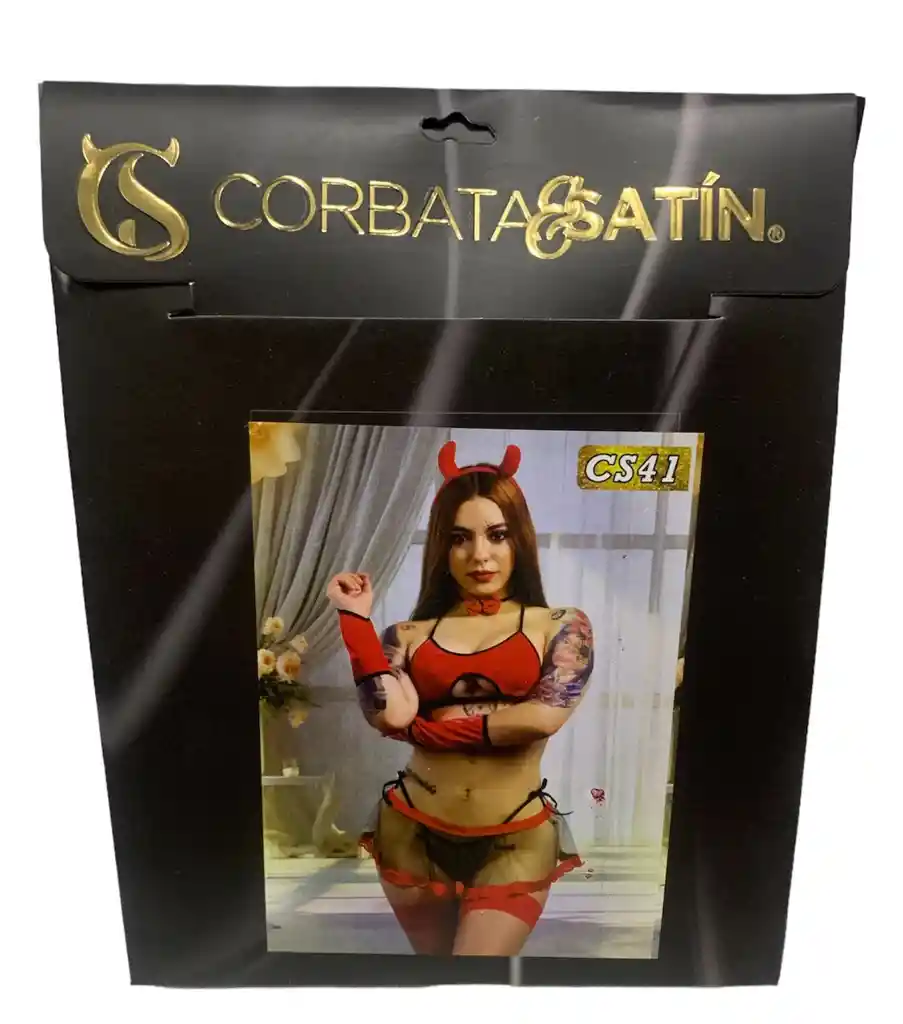 Conjunto De Lencería Disfraz Diabla De Corbata Y Satin.