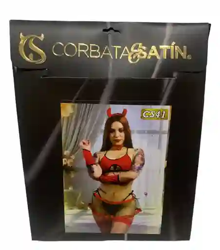 Lencería Disfraz Diabla De Corbata Y Satin.