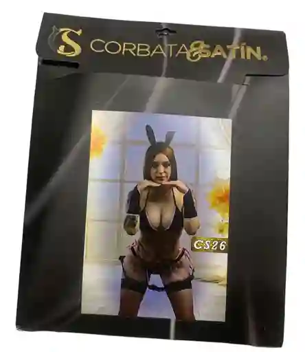 Conjunto De Lencería Disfraz De Conejo Sexy Negro De Corbata Y Satín