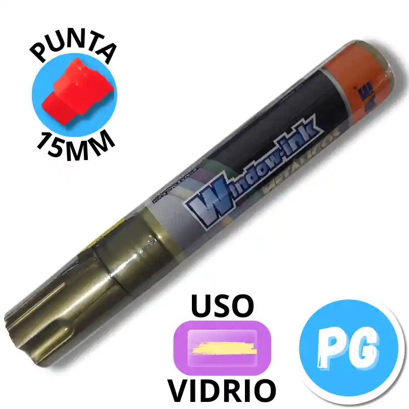 Marcador De Vinilo Mae Window Ink 15mm Metalizado Dorado Para Vidrios Marcador De Vinilo Mae Window Ink 15mm Metalizado Plateado Para Vidrios (batir En Cada Uso)