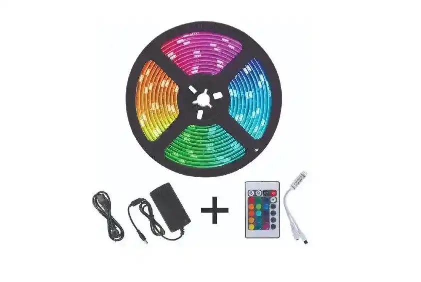 Cinta Led Multicolor Rgb Luz 5mts + Control + Adaptador 110v220v