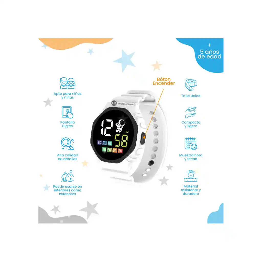 Reloj Para Niños Impermeable Digital Color Blanco Fino