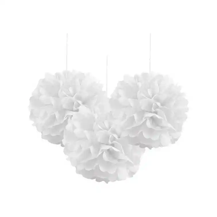 Pom Pom Papel Seda Decoración Blanco X 3 Unidades 40 Cm