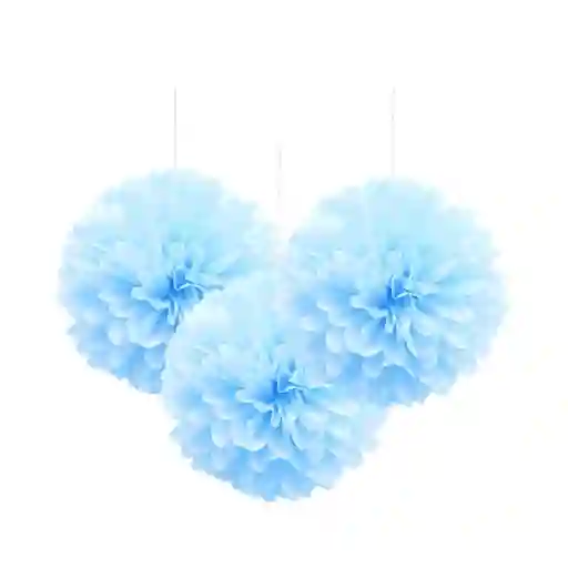 Pom Pom Papel Seda Decoración Azul X 3 Unidades 40 Cm