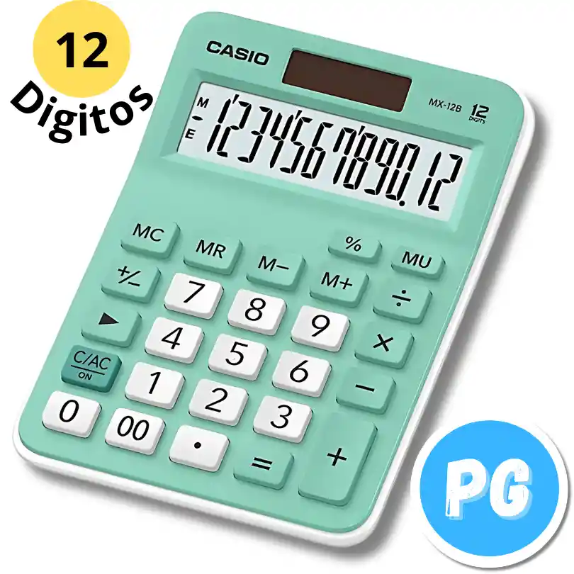 Calculadora Casio Mx12bc Verde Pastel 12 Digitos Mediana