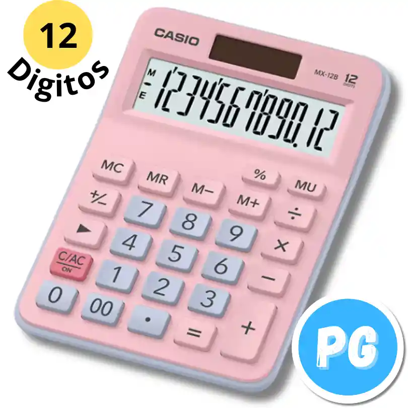 Calculadora Casio Mx12bc Rosado Pastel 12 Digitos Mediana