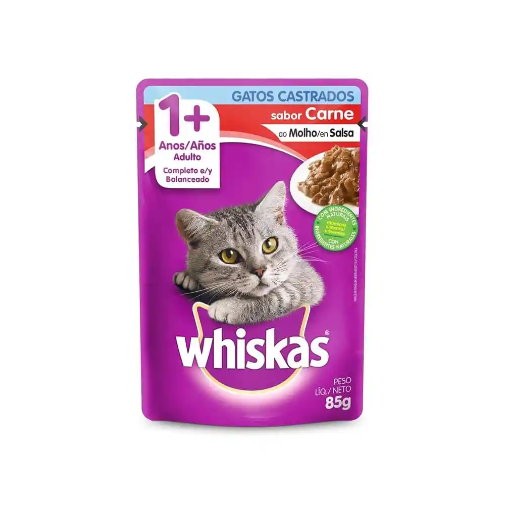 Whiskas Pouch Cat Adult Castrado Carne 85 Gr