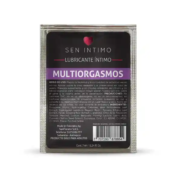 Lubricante Multiorgasmos Sachet 7 Ml Sen Intimo