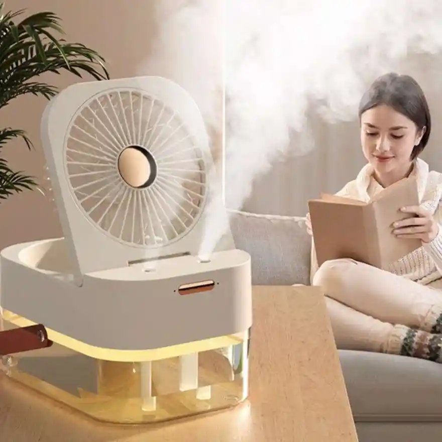 Ventilador Humidificador Doble Pulverización Con Luz Nocturna