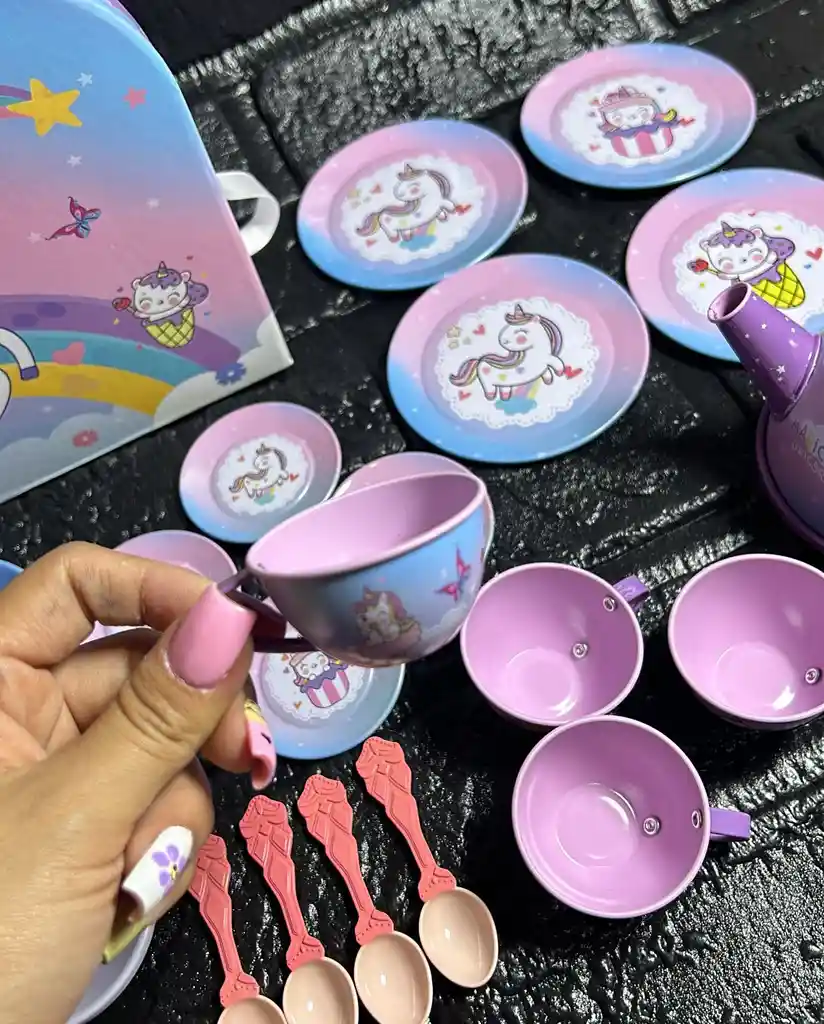 Set Tetera Unicornio / Patos / Vaso / Pocillos / Maleta