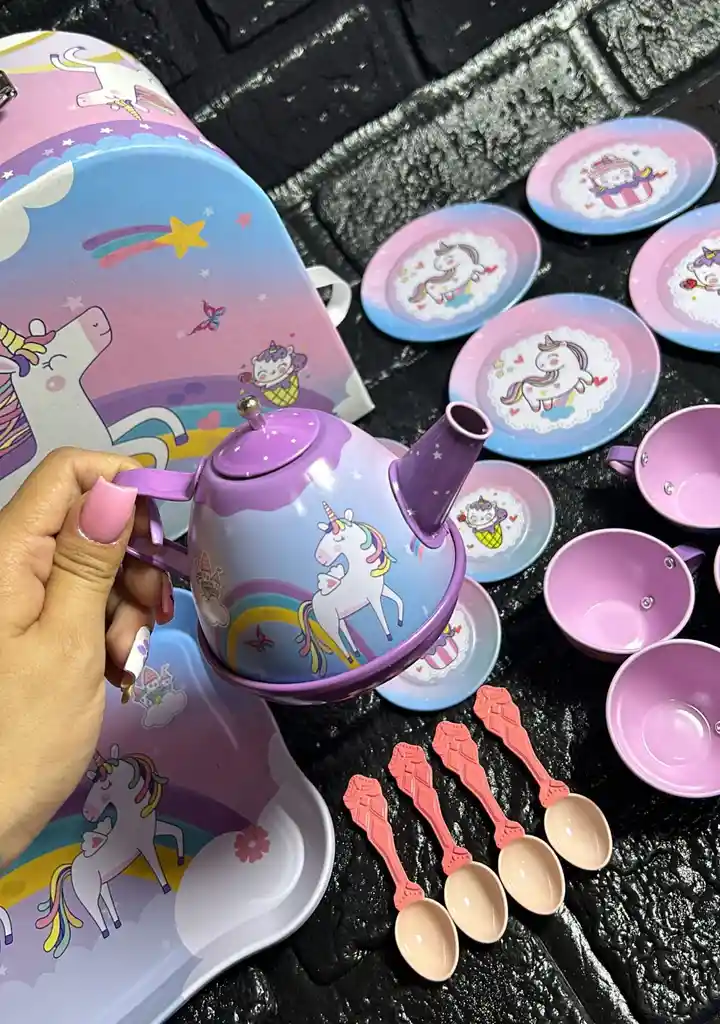 Set Tetera Unicornio / Patos / Vaso / Pocillos / Maleta